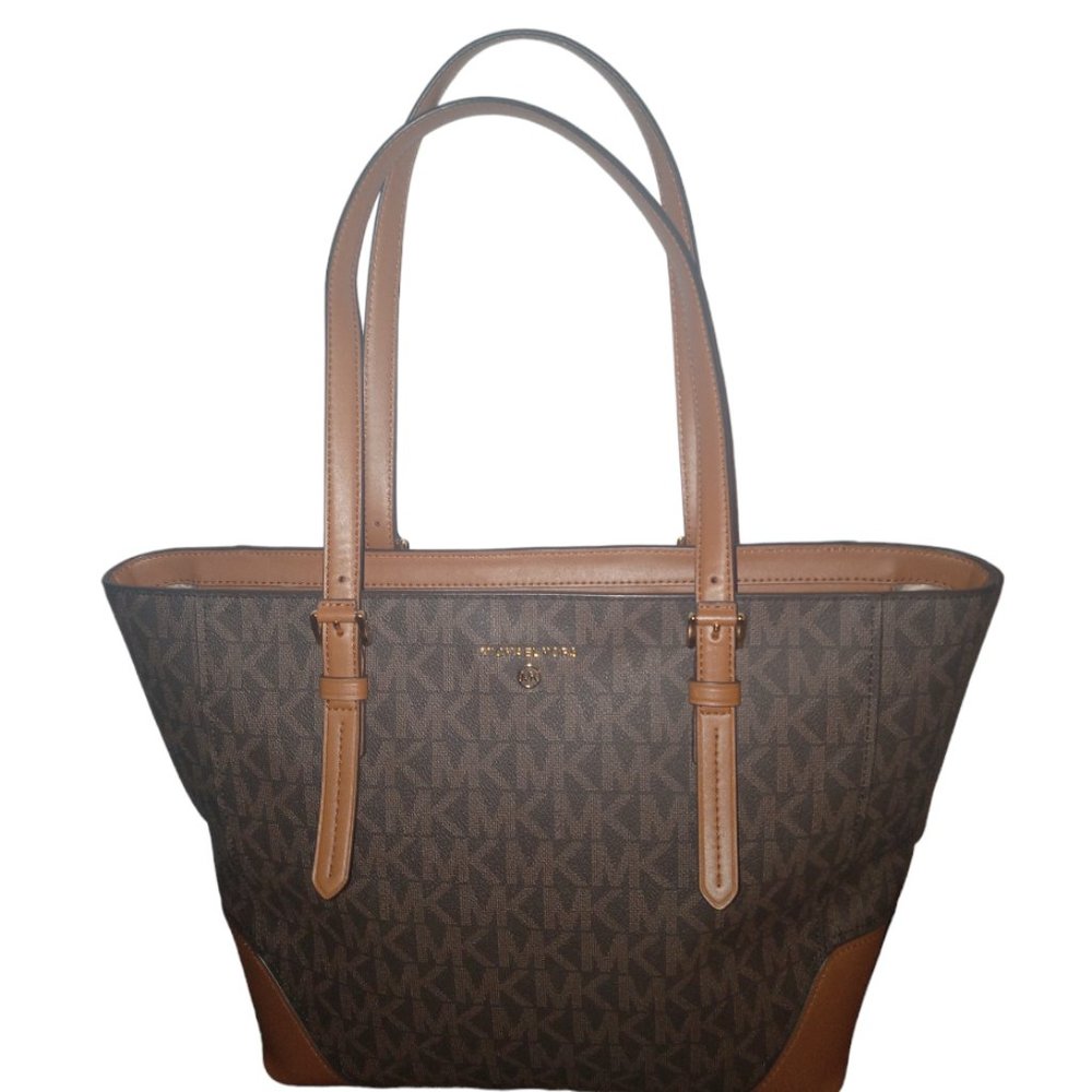 Michael Kors Monogram Leather Zip Tote Bag
